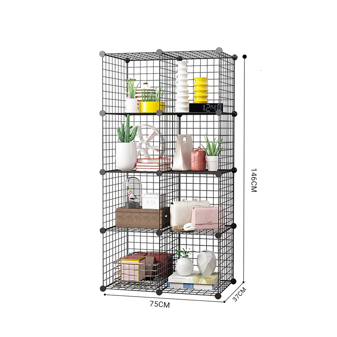 2X Black Portable 8-Cube Storage Organiser Foldable DIY Modular Grid Space Saving Shelf