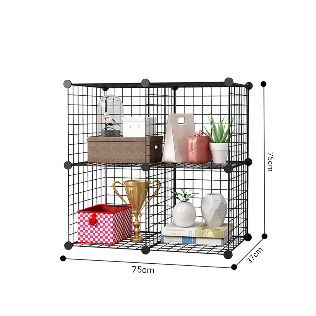 2X Black Portable 4-Cube Storage Organiser Foldable DIY Modular Grid Space Saving Shelf