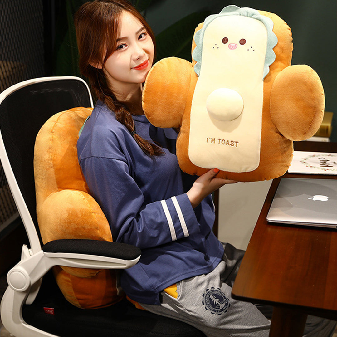 2X 58cm Smiley Face Toast Bread Cushion Stuffed Car Seat Plush Cartoon Back Support Pillow Home Decor