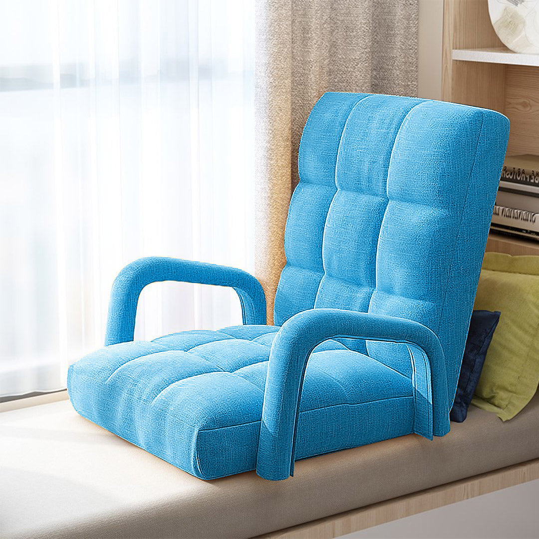 Soga Foldable Lounge Cushion Adjustable Floor Lazy Recliner Chair With Armrest Blue