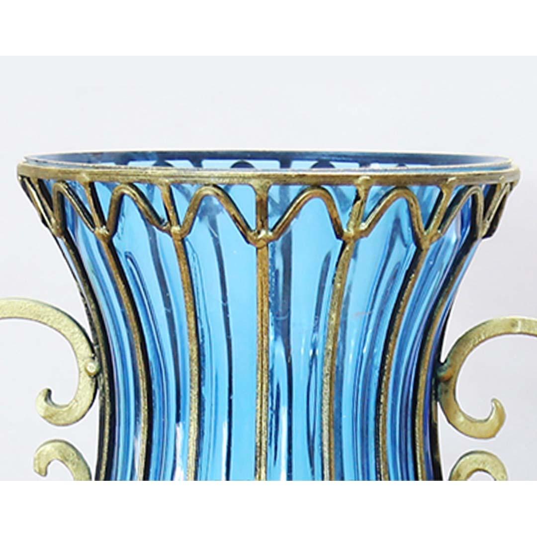 Soga 51cm Green Glass Oval Floor Vase With Metal Flower Stand