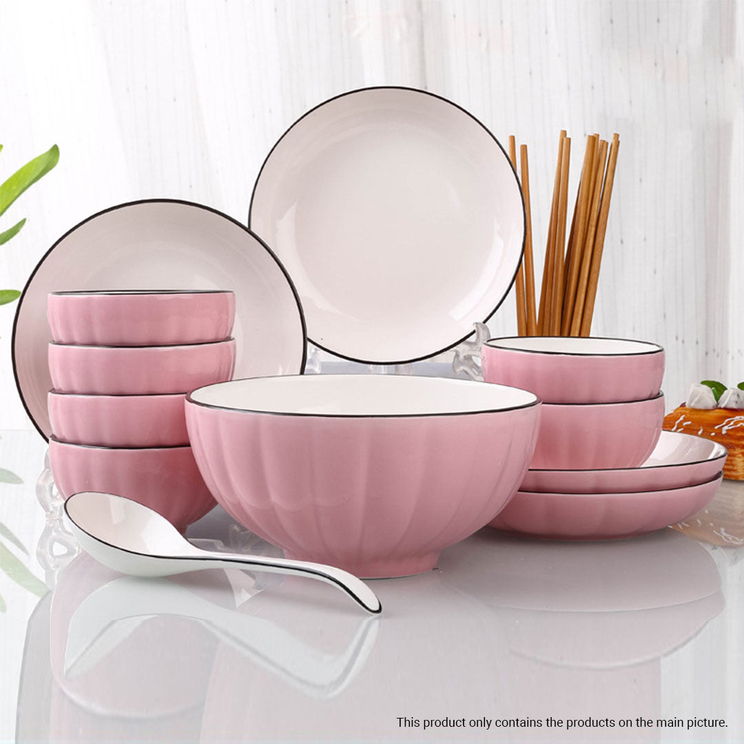 Soga Pink Japanese Style Ceramic Dinnerware Crockery Soup Bowl Plate Server Kitchen Home Decor Set Of 9