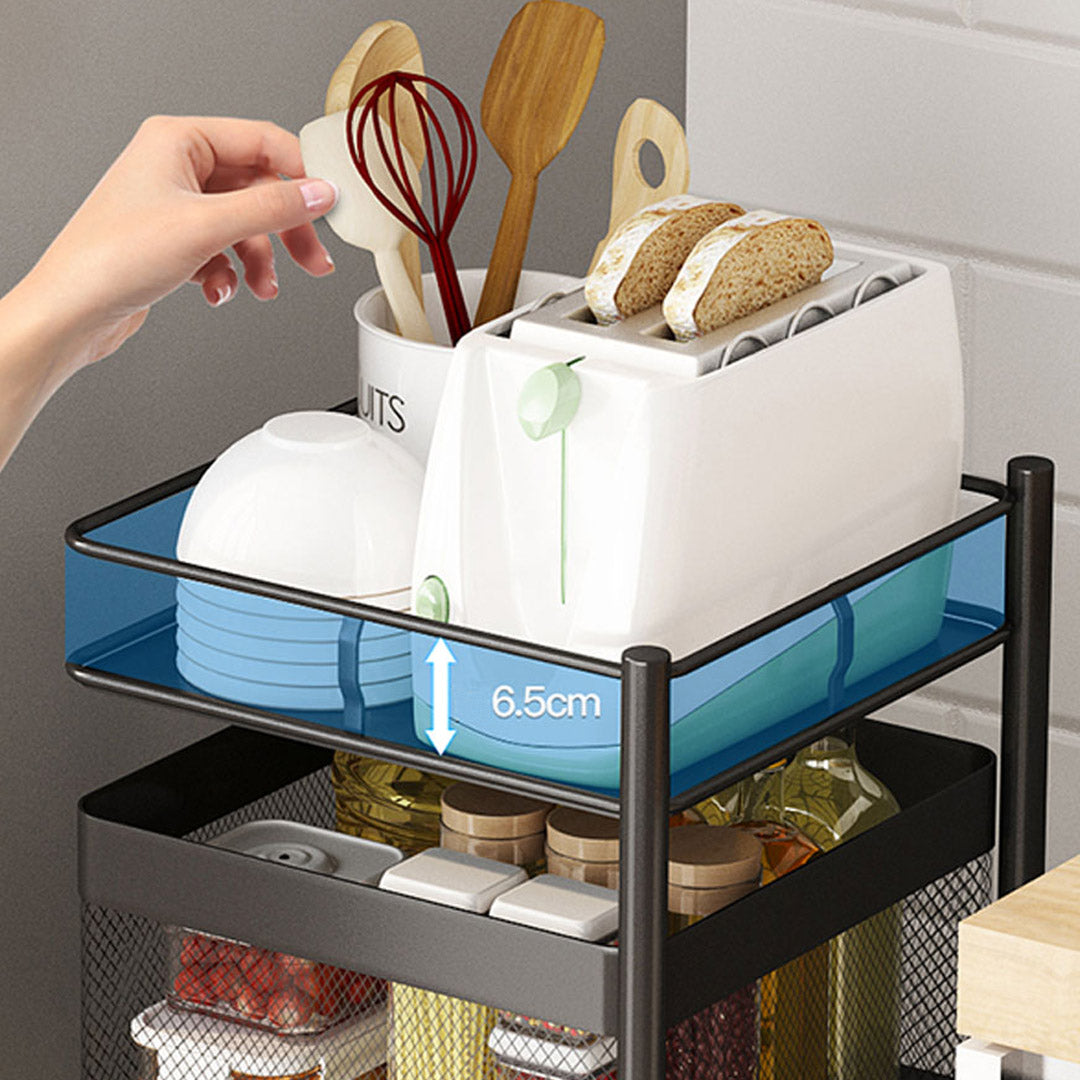 Soga 3 Tier Steel Square Rotating Kitchen Cart Multi Functional Shelves Portable Storage Organizer With Wheels