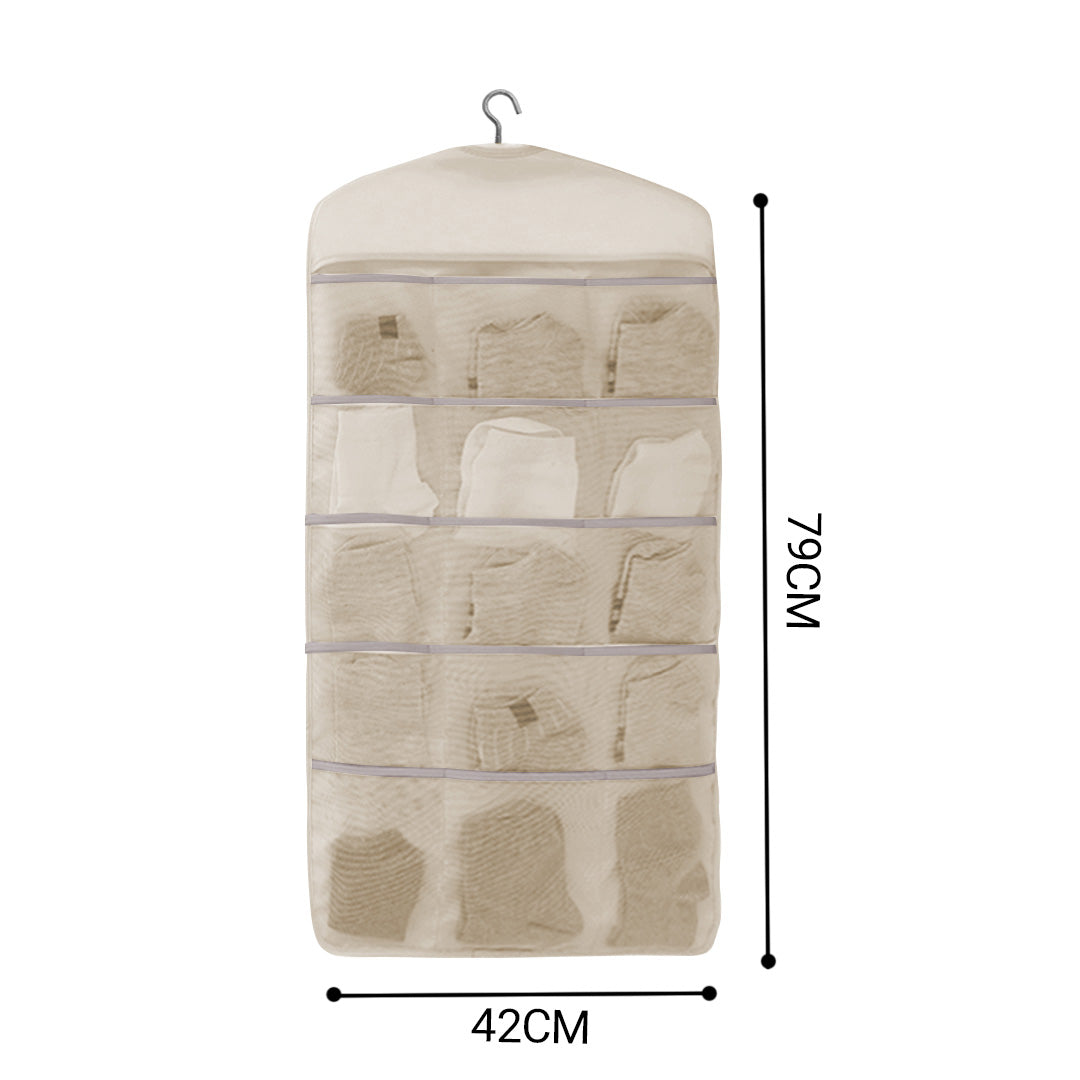 2X White Double Sided Hanging Storage Bag Underwear Bra Socks Mesh Pocket Hanger Home Organiser