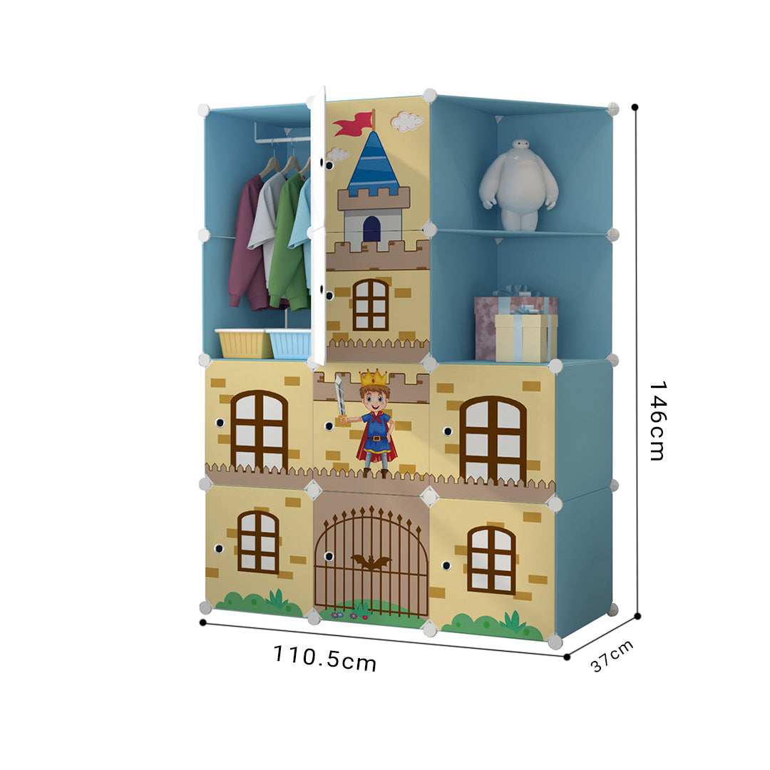 10 Cubes Blue Castle Print Portable Wardrobe Divide-Grid Modular Storage Organiser Foldable Closet
