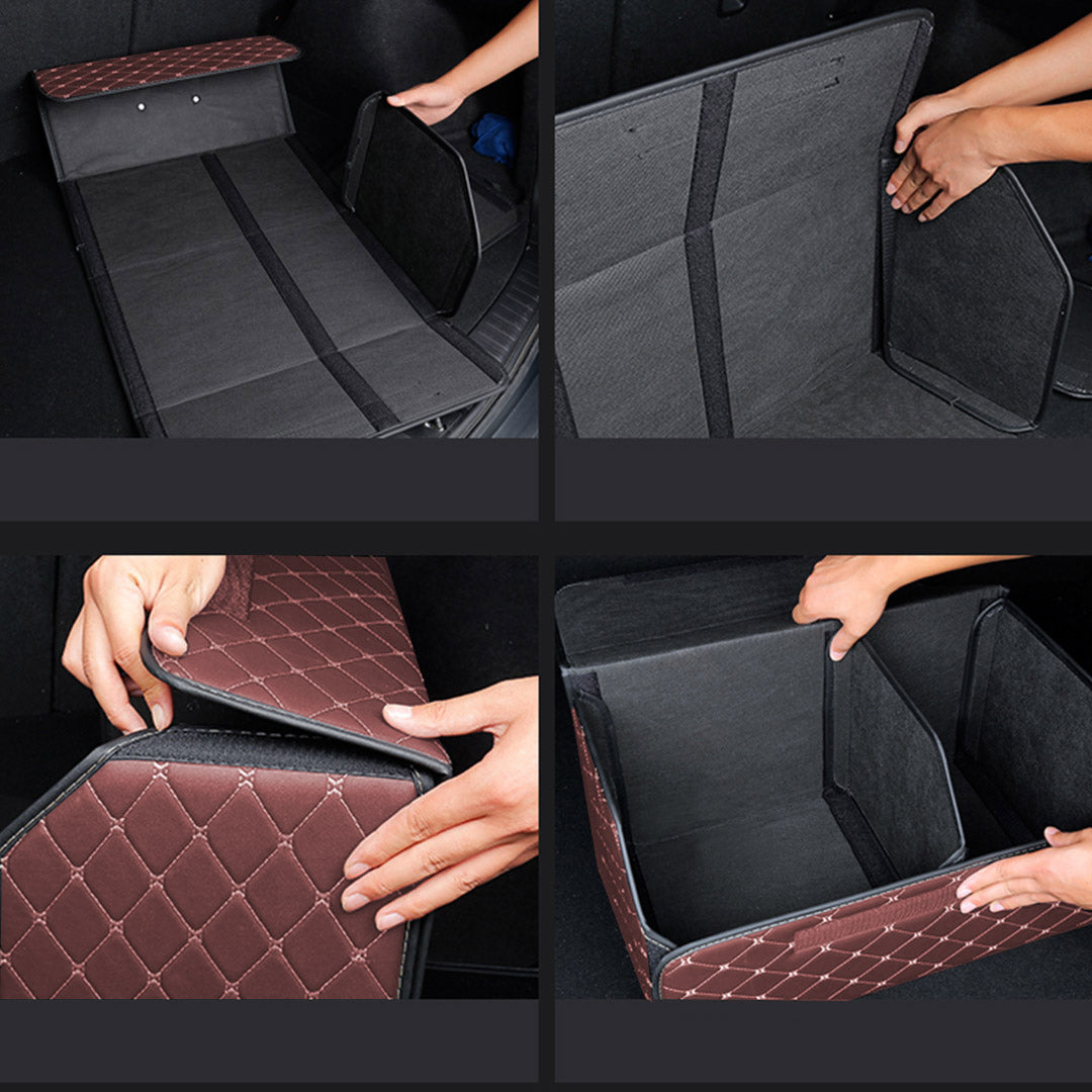 Soga Leather Car Boot Collapsible Foldable Trunk Cargo Organizer Portable Storage Box Coffee/Gold Stitch Medium
