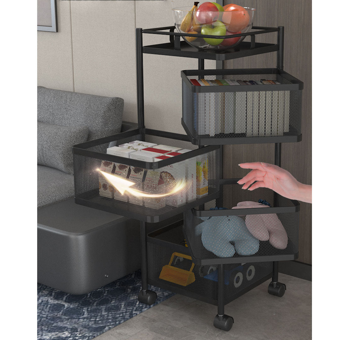 Soga 2 X 4 Tier Steel Square Rotating Kitchen Cart Multi Functional Shelves Portable Storage Organizer With Wheels