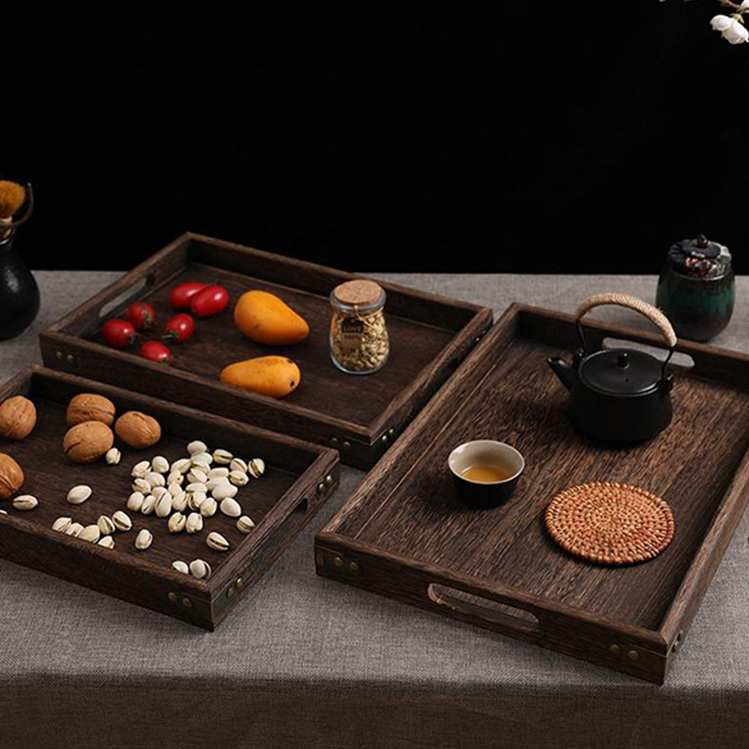 Soga 2 X Small Walnut Rectangle Wooden Tray Breakfast Dinner Serving Board Tea Set Holder Kitchen Home Decor