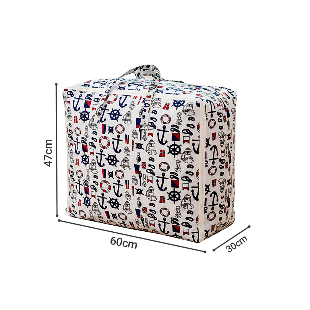 Nautical Icons Super Large Storage Luggage Bag Double Zipper Foldable Travel Organiser Essentials