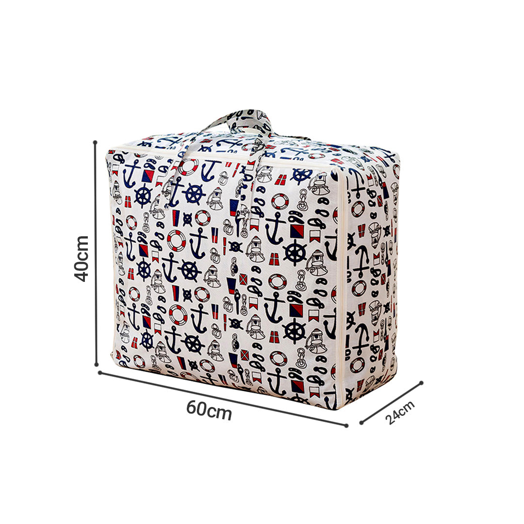 2X Nautical Icons Large Storage Luggage Bag Double Zipper Foldable Travel Organiser Essentials