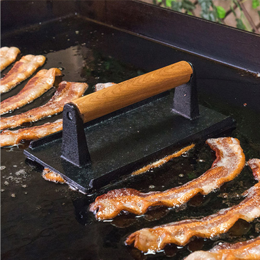 Soga 2 X Cast Iron Bacon Meat Steak Press Grill Bbq With Wood Handle Weight Plate