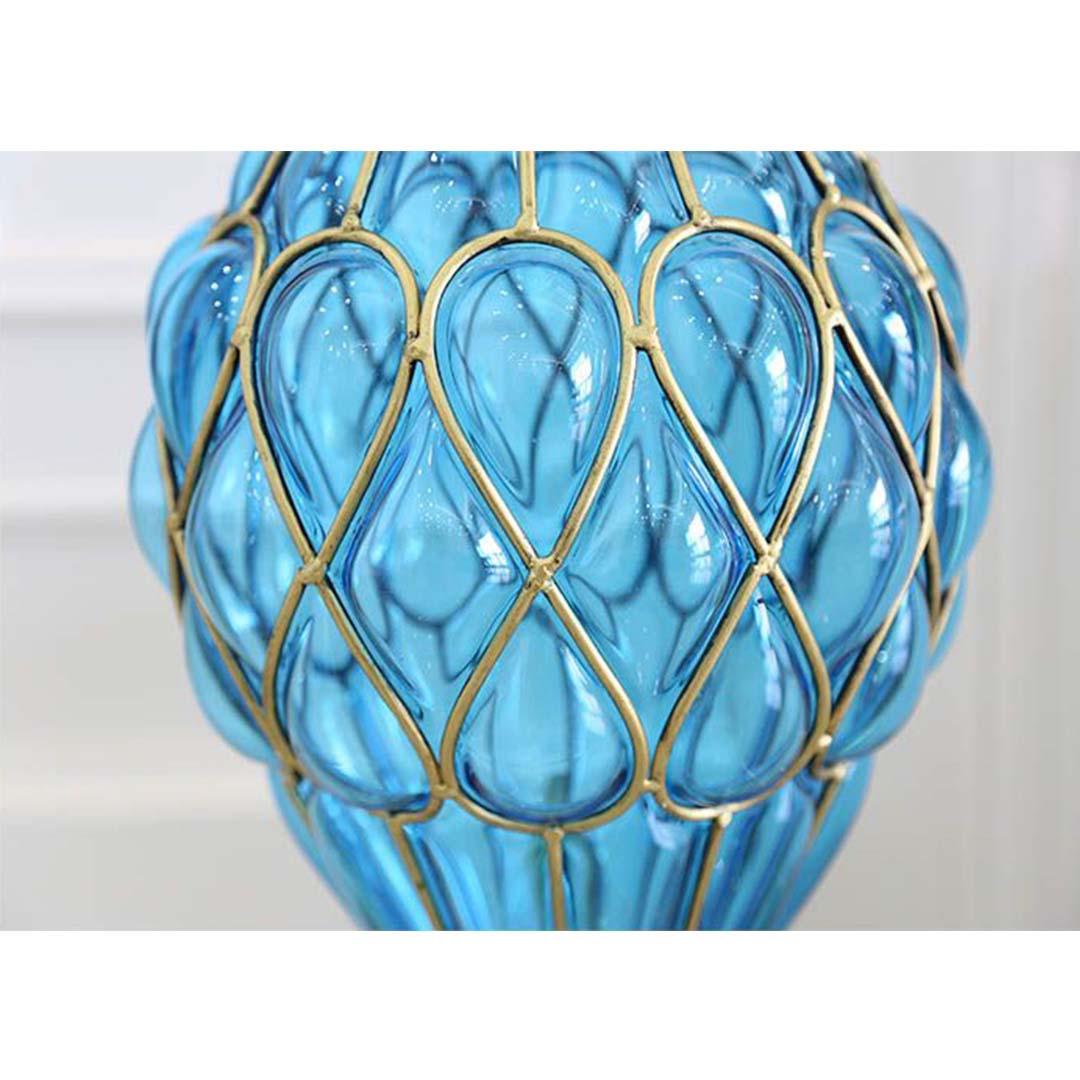 Soga 67cm Blue Glass Tall Floor Vase With Metal Flower Stand