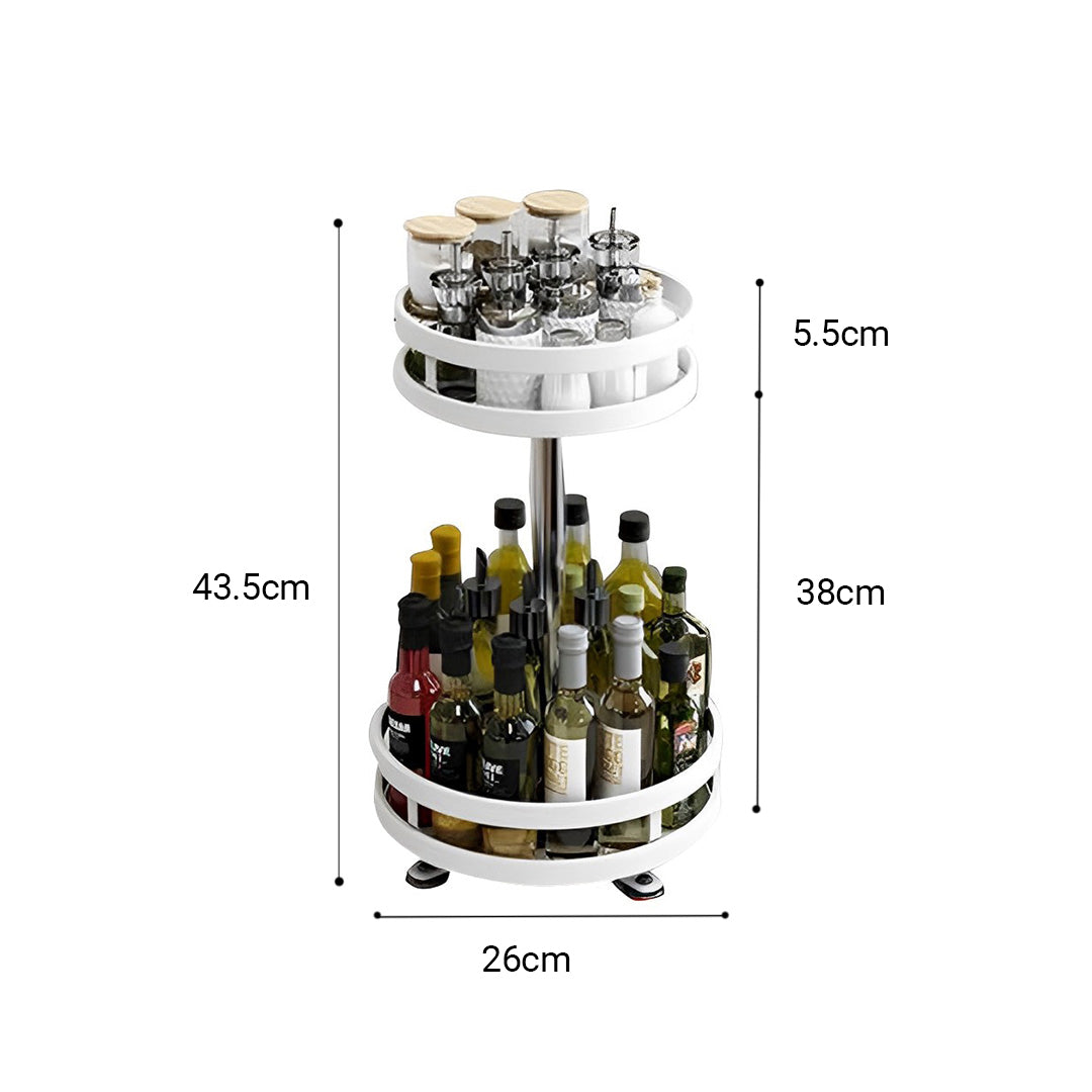 2 Tier Steel White Round Rotating Multi-Function Kitchen Portable Storage Spice Seasoning Kitchen Countertop Organiser Shelf