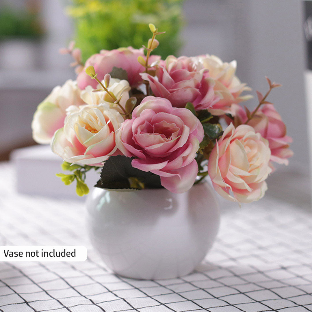 Soga 3pcs Artificial Silk With 15 Heads Flower Fake Rose Bouquet Table Decor Pink
