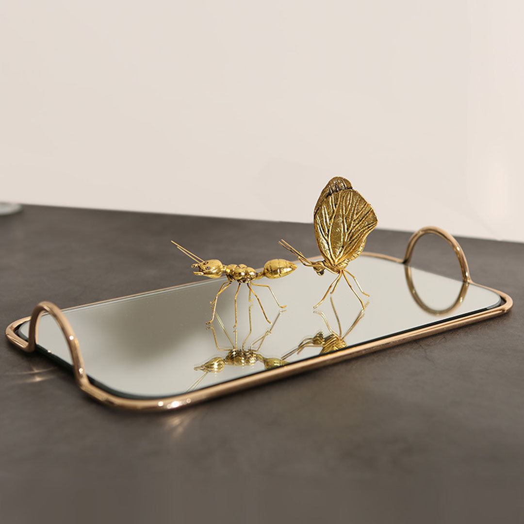 Soga 40.5cm Gold Flat Lay Mirror Glass Metal Tray Vanity Makeup Perfume Jewelry Organiser With Handles