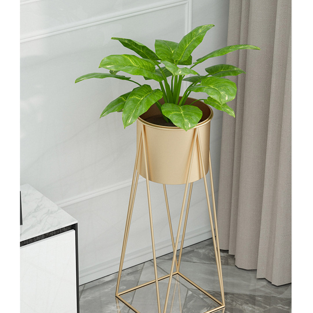 Soga 2 X 50cm Gold Metal Plant Stand With Gold Flower Pot Holder Corner Shelving Rack Indoor Display