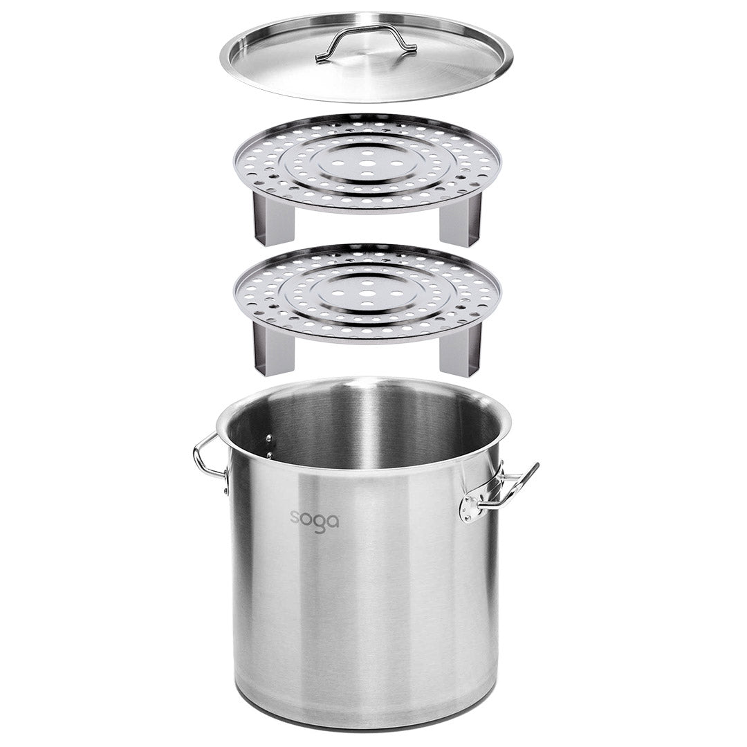 Soga 33 L Stainless Steel Stock Pot With Two Steamer Rack Insert Stockpot Tray