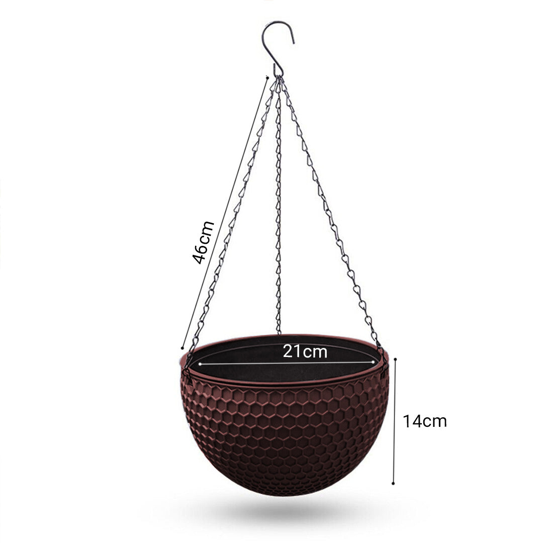 2X Coffee Medium Hanging Resin Flower Pot Self Watering Basket Planter Indoor Outdoor Garden Decor
