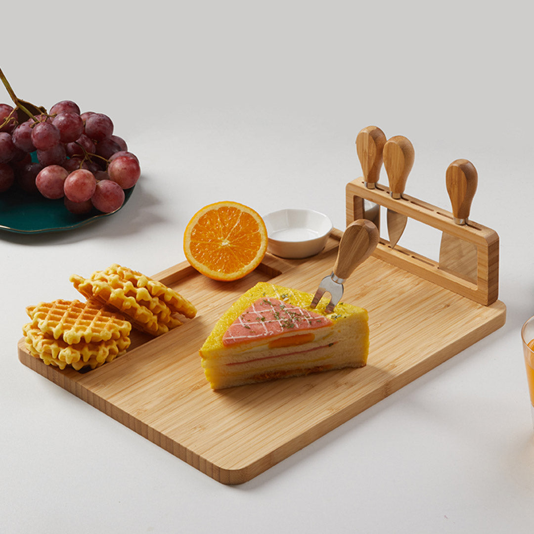 Soga 36cm Brown Rectangular Wood Cheese Board Charcuterie Serving Tray With Knife Set Countertop Decor