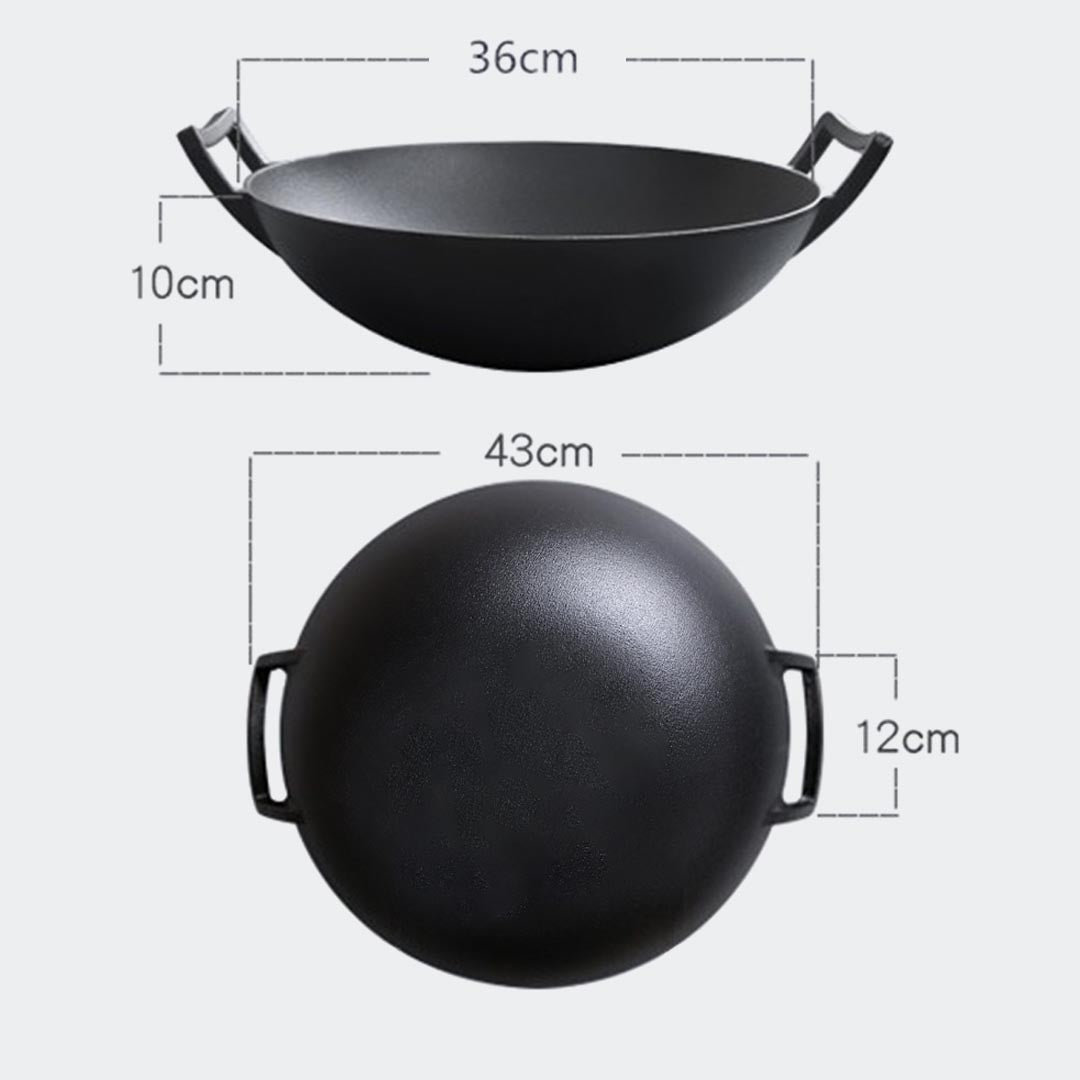 Soga 36 Cm Commercial Cast Iron Wok Fry Pan With Wooden Lid Fry Pan