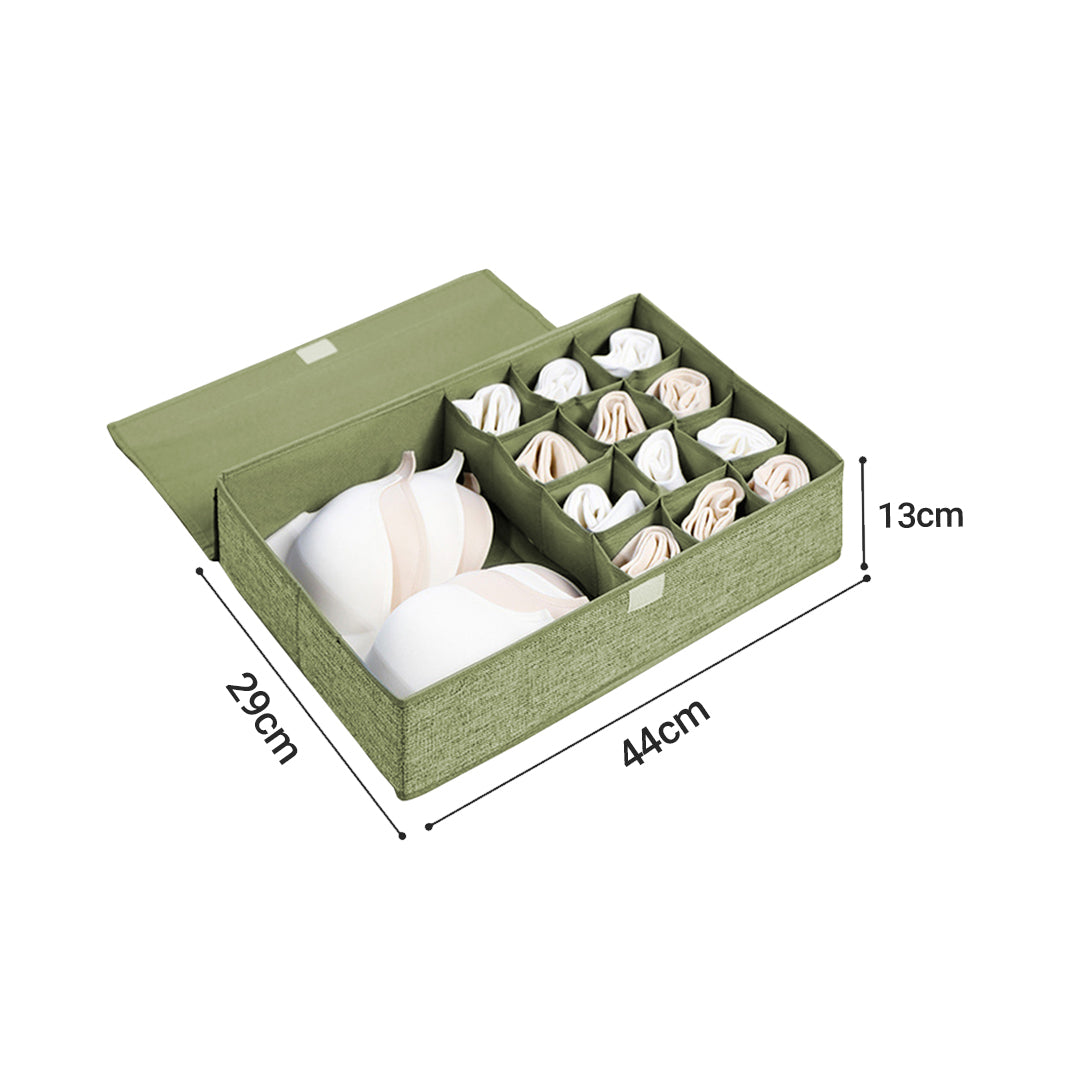 Green Flip Top Underwear Storage Box Foldable Wardrobe Partition Drawer Home Organiser