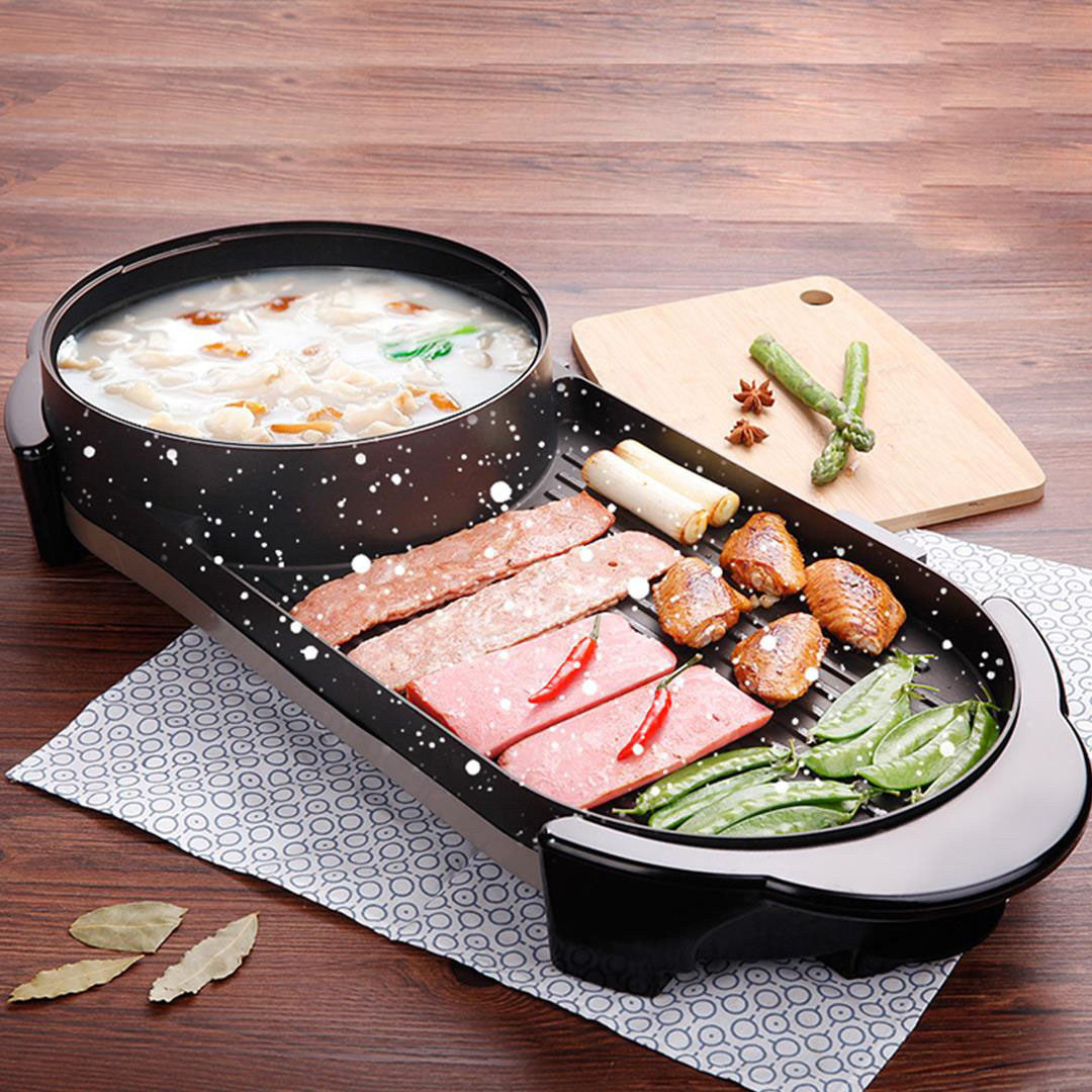 Soga 2 In 1 Electric Non Stick Bbq Teppanyaki Grill Plate Steamboat Hotpot 2 8 Person