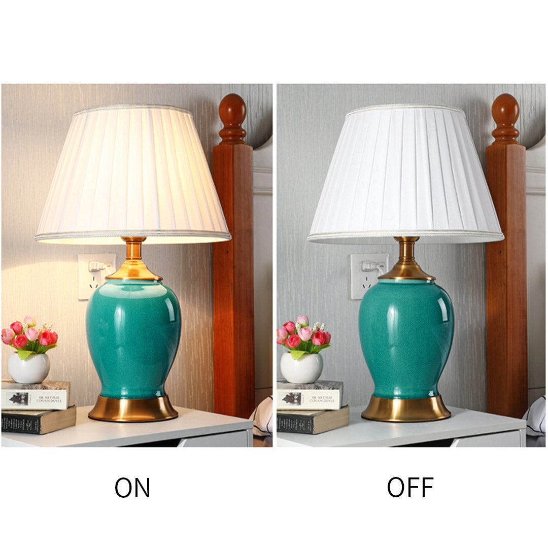 Soga 2 X Ceramic Oval Table Lamp With Gold Metal Base Desk Lamp Green