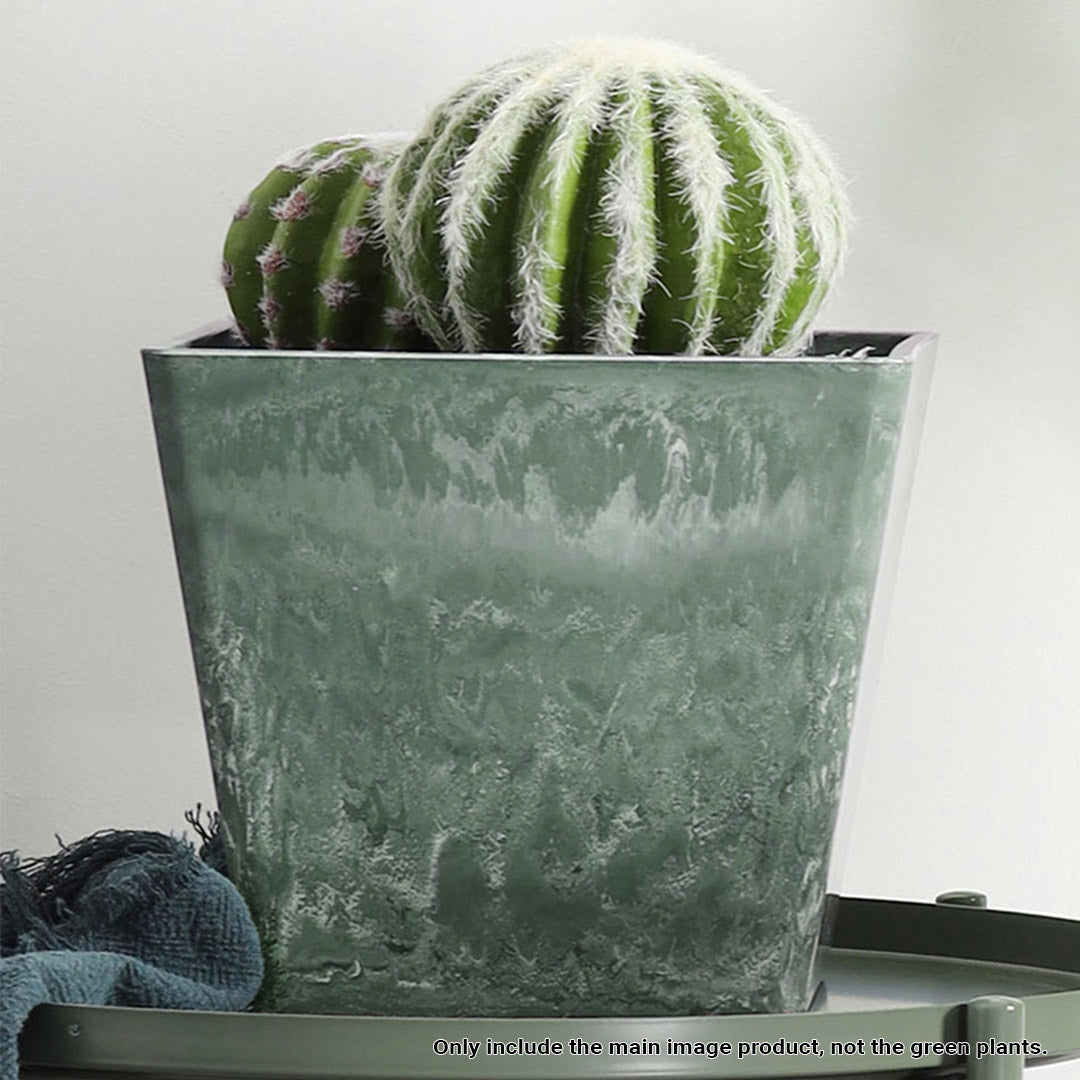 Soga 27cm Green Grey Square Resin Plant Flower Pot In Cement Pattern Planter Cachepot For Indoor Home Office