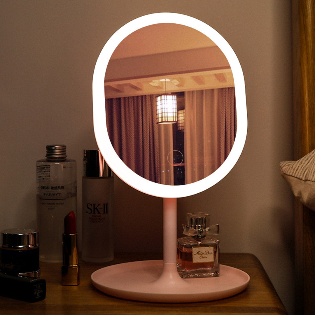 2X 20cm Pink Rechargeable LED Light Makeup Mirror Tabletop Vanity Home Decor