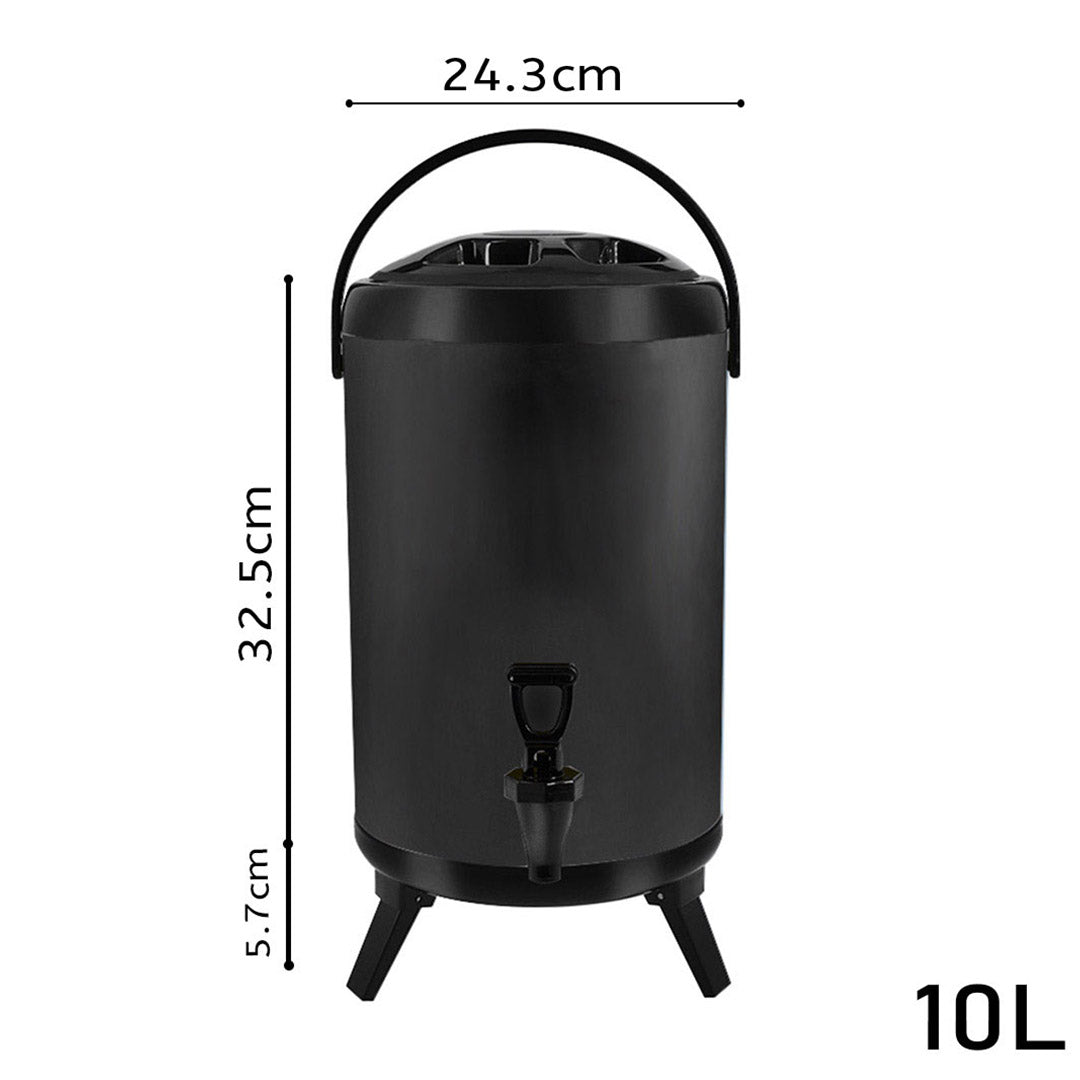 8X 10L Stainless Steel Insulated Milk Tea Barrel Hot and Cold Beverage Dispenser Container with Faucet Black