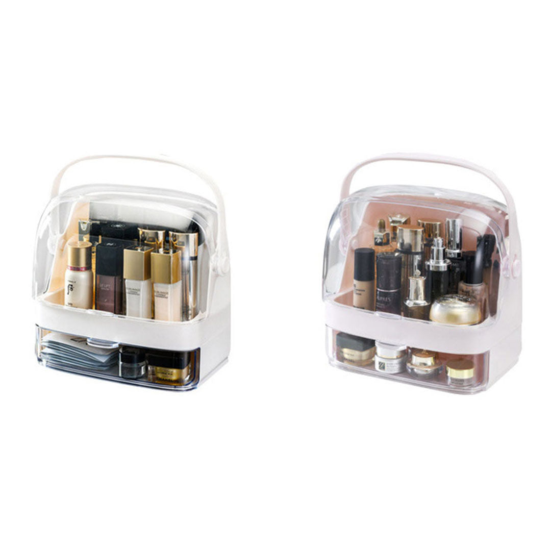 2X 2 Tier White Countertop Makeup Cosmetic Storage Organiser Skincare Holder Jewelry Storage Box with Handle