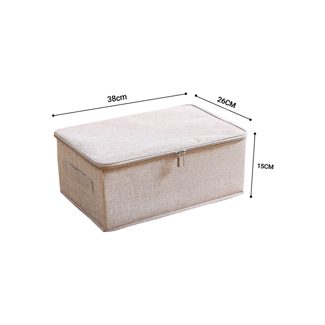 Beige Small Portable Double Zipper Storage Box Moisture Proof Clothes Basket Foldable Home Organiser