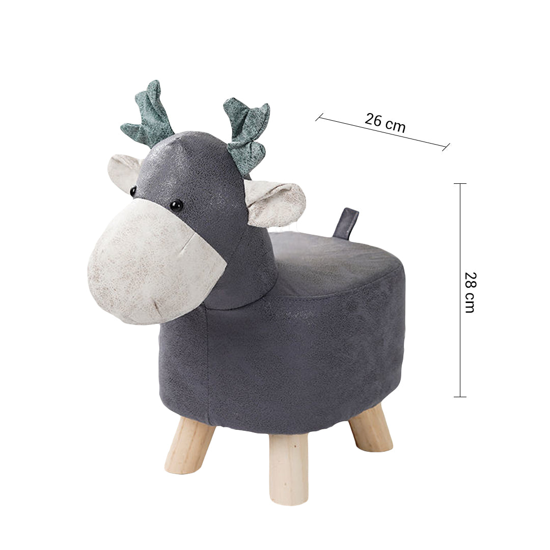 2X Grey Children Bench Deer Character Round Ottoman Stool Soft Small Comfy Seat Home Decor