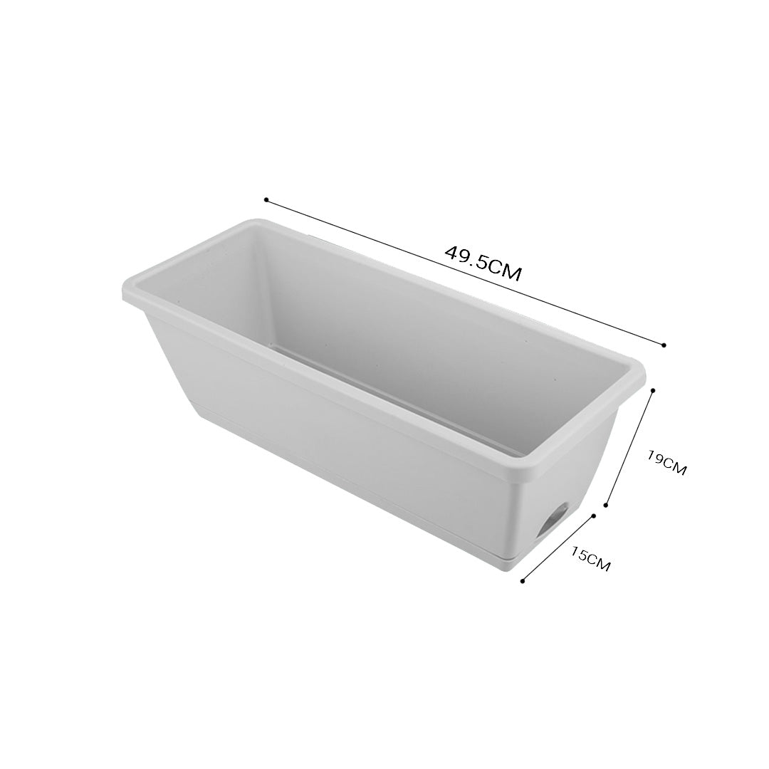 49.5cm White Rectangular Planter Vegetable Herb Flower Outdoor Plastic Box with Holder Balcony Garden Decor Set of 4