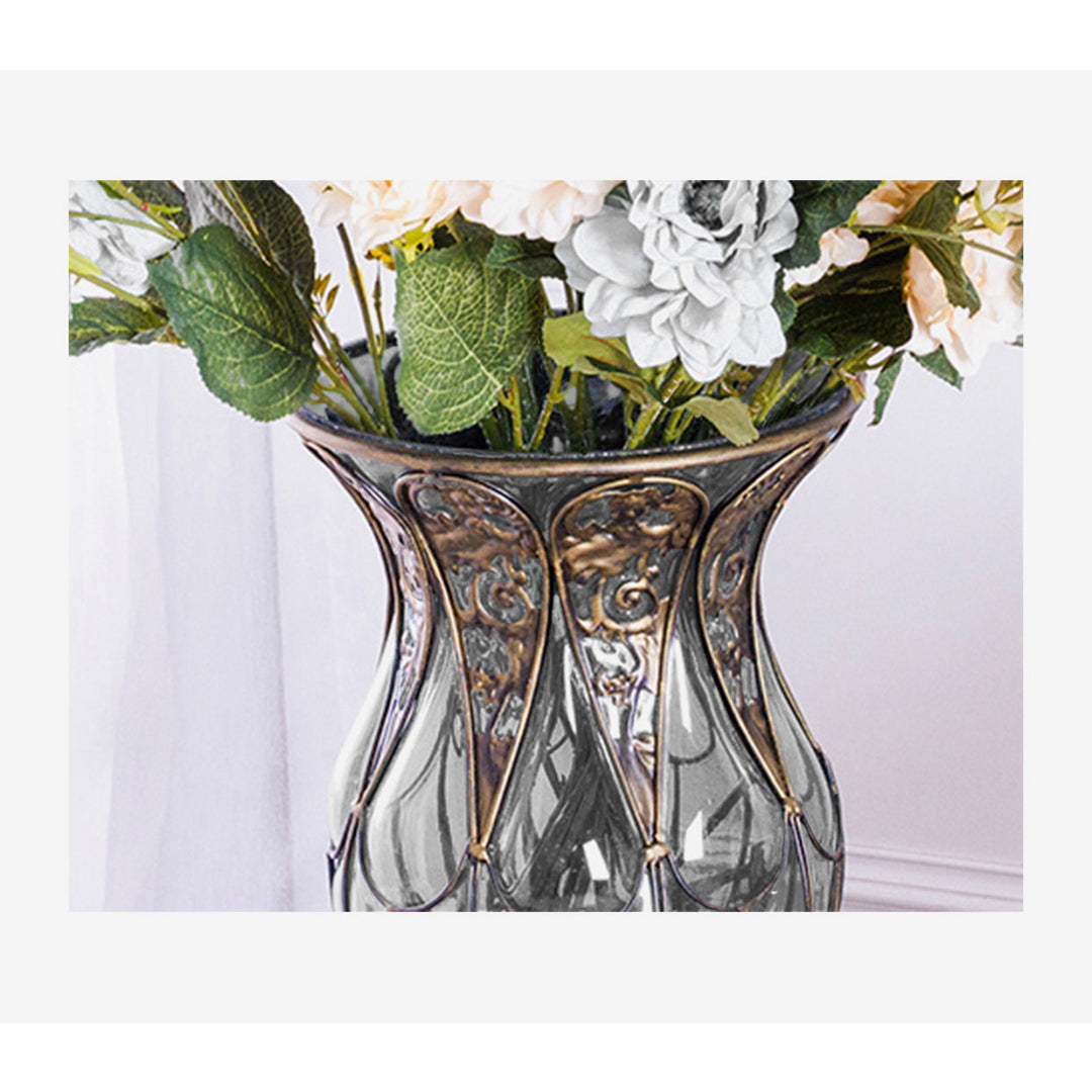 Soga 85cm European Clear Glass Floor Home Decor Flower Vase With Tall Metal Stand
