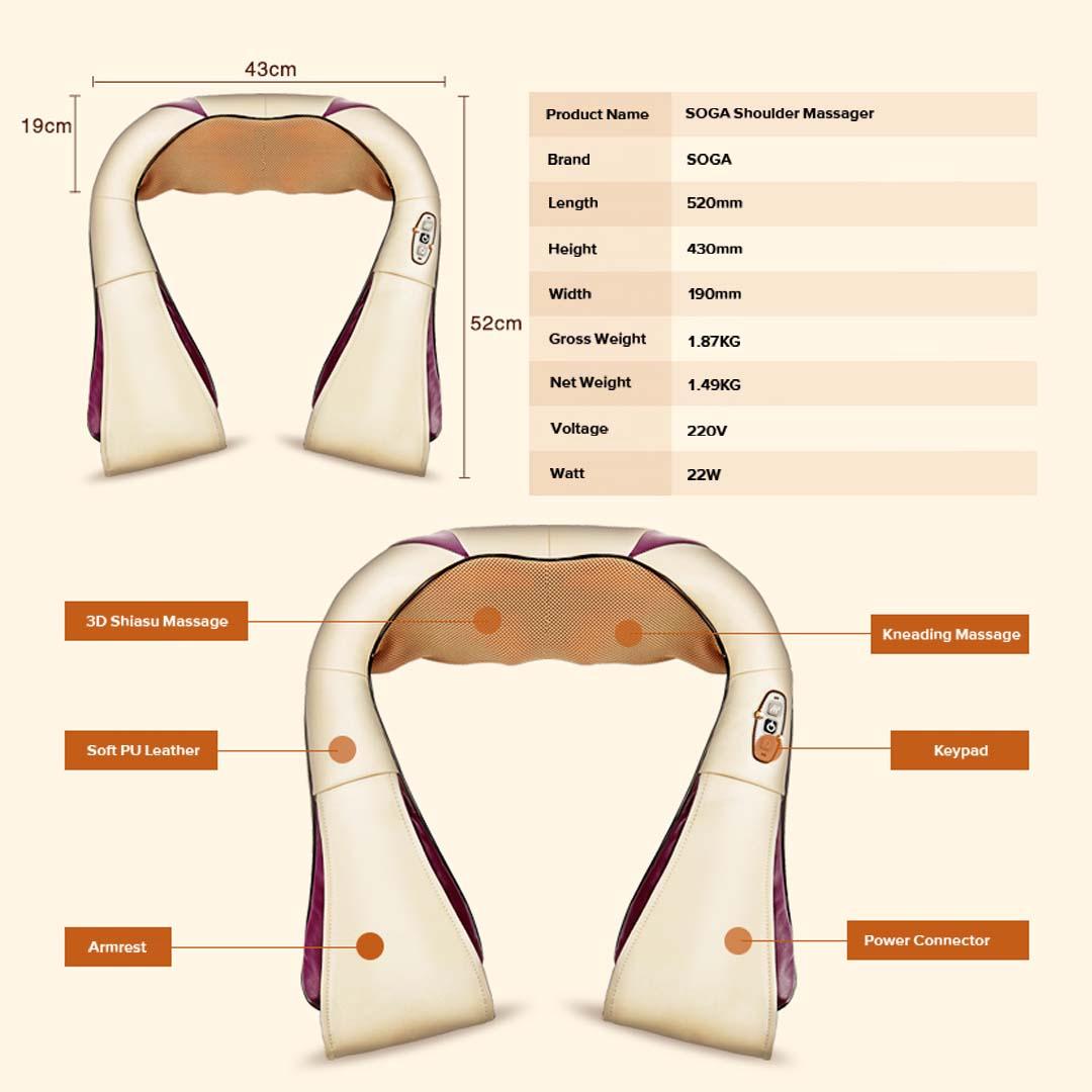Soga Electric Kneading Neck Shoulder Arm Body Massager With Heat Health Care