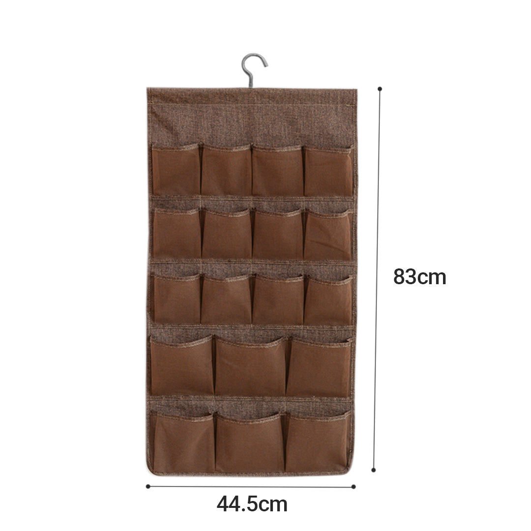 2X Coffee Double Sided Hanging Storage Bag Underwear Bra Socks Mesh Pocket Hanger Home Organiser