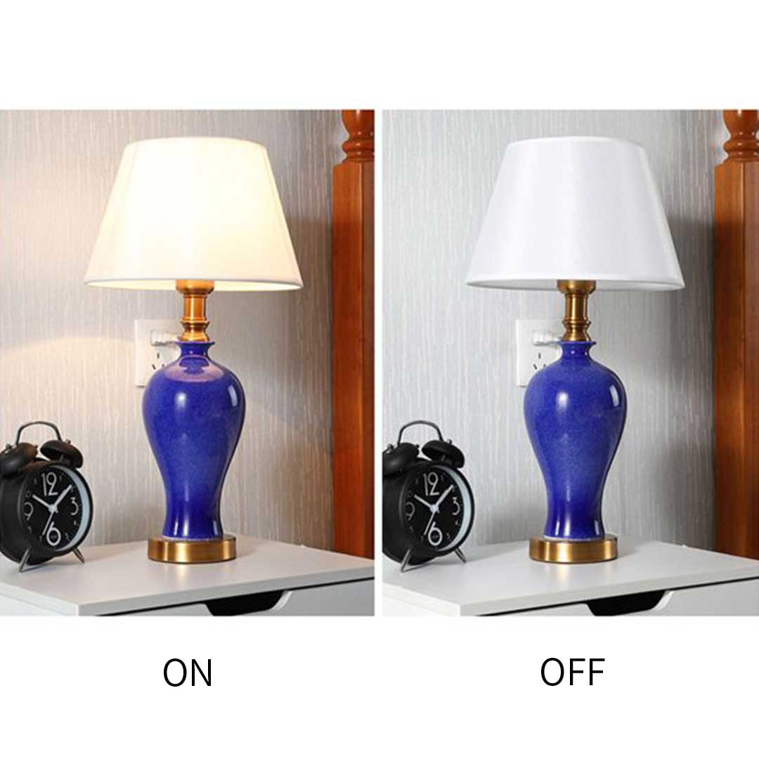 Soga 4 X Blue Ceramic Oval Table Lamp With Gold Metal Base