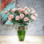 Soga Green Glass Flower Vase With 8 Bunch 5 Heads Artificial Fake Silk Rose Home Decor Set