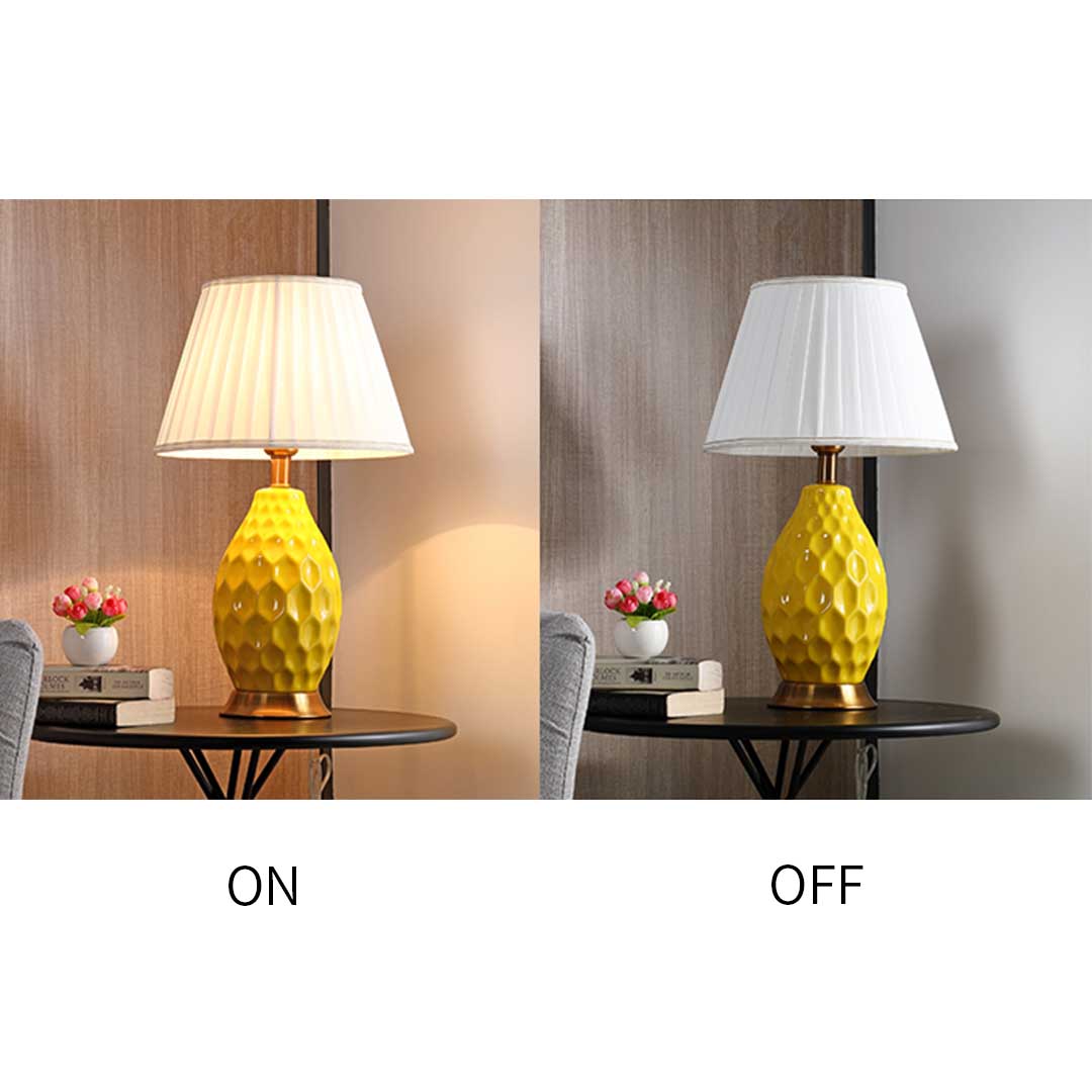 Soga 2 X Textured Ceramic Oval Table Lamp With Gold Metal Base Yellow