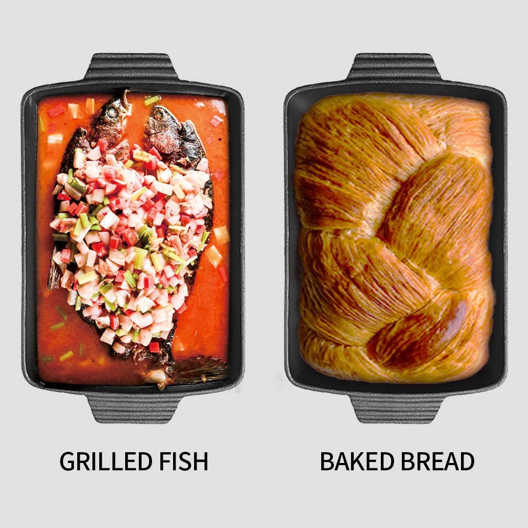 Soga 2 X 33cm Cast Iron Rectangle Bread Cake Baking Dish Lasagna Roasting Pan