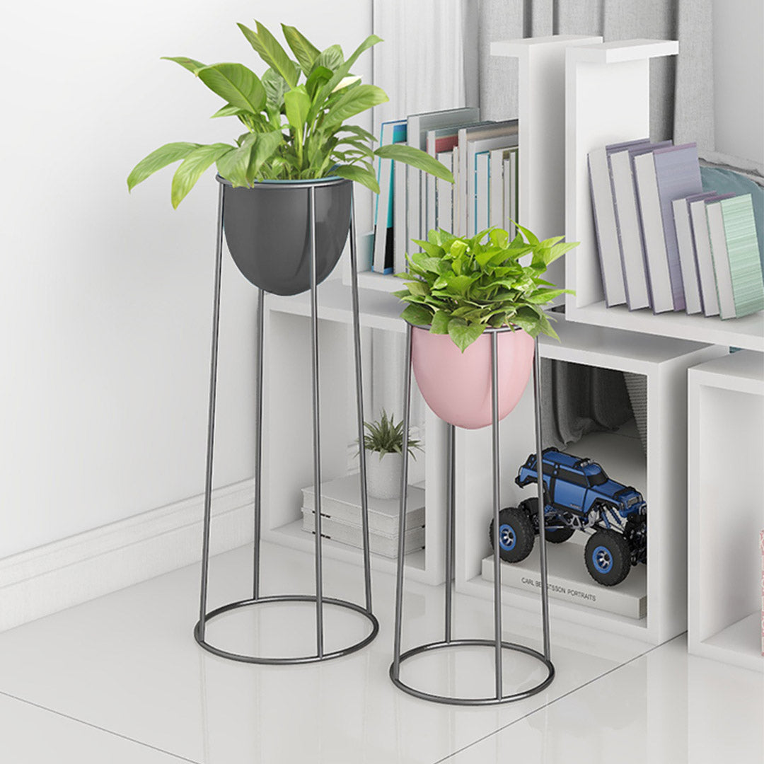 Soga 4 X 70cm Round Wire Metal Flower Pot Stand With Black Flowerpot Holder Rack Display