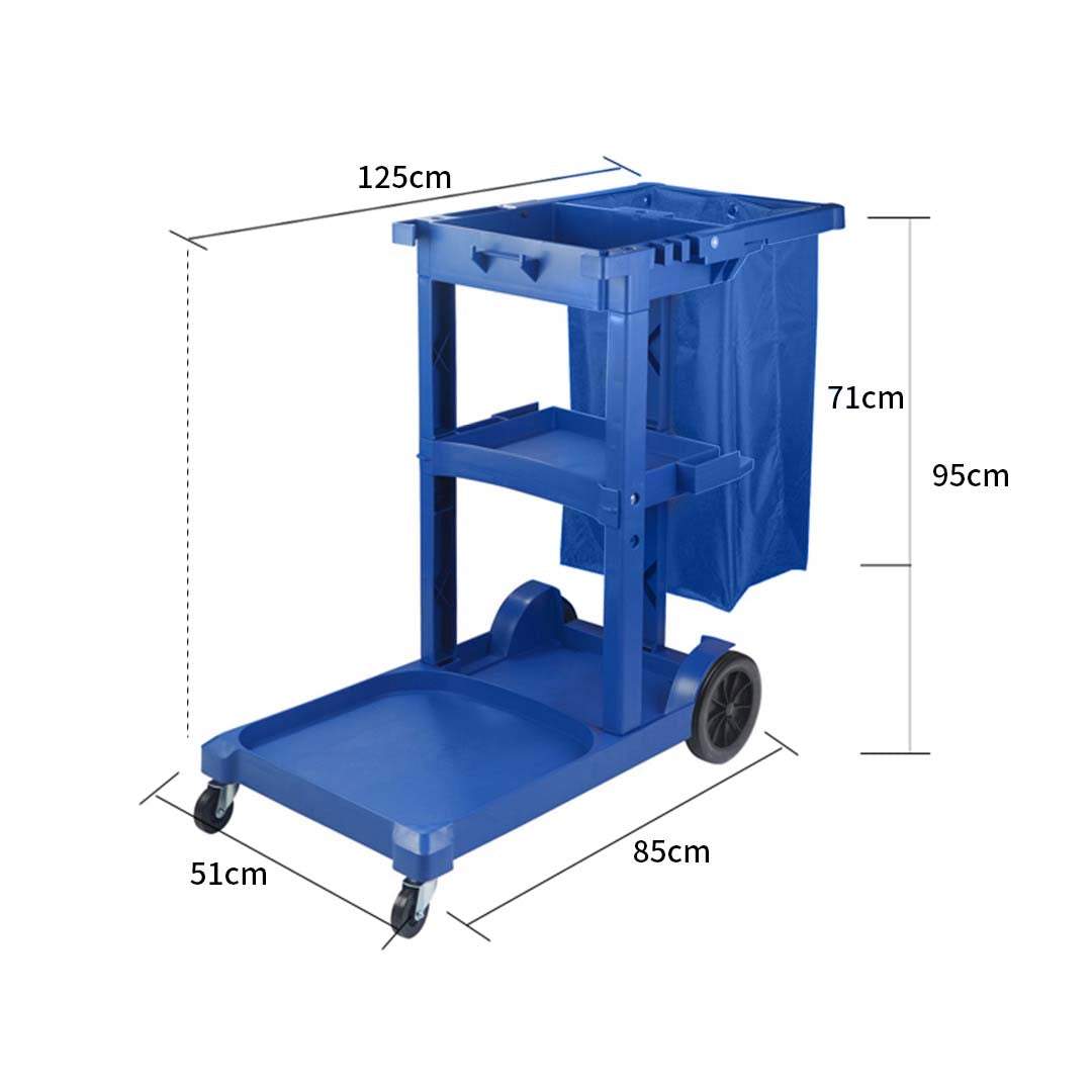 Soga 2 X 3 Tier Multifunction Janitor Cleaning Waste Cart Trolley And Waterproof Bag Blue