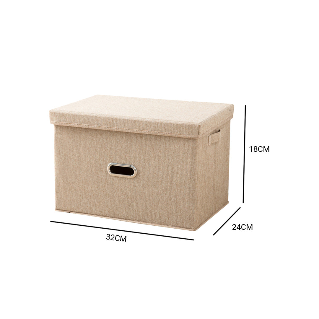 2X Beige Small Foldable Canvas Storage Box Cube Clothes Basket Organiser Home Decorative Box