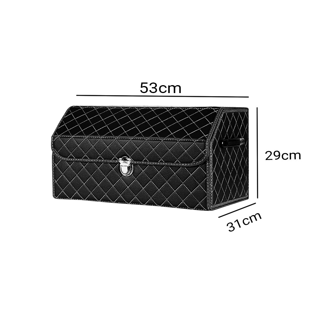Soga 4 X Leather Car Boot Collapsible Foldable Trunk Cargo Organizer Portable Storage Box Black/White Stitch With Lock Medium