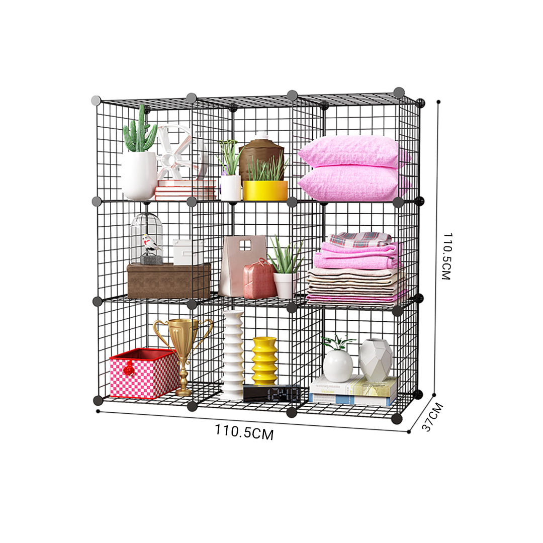 Black Portable 9-Cube Storage Organiser Foldable DIY Modular Grid Space Saving Shelf