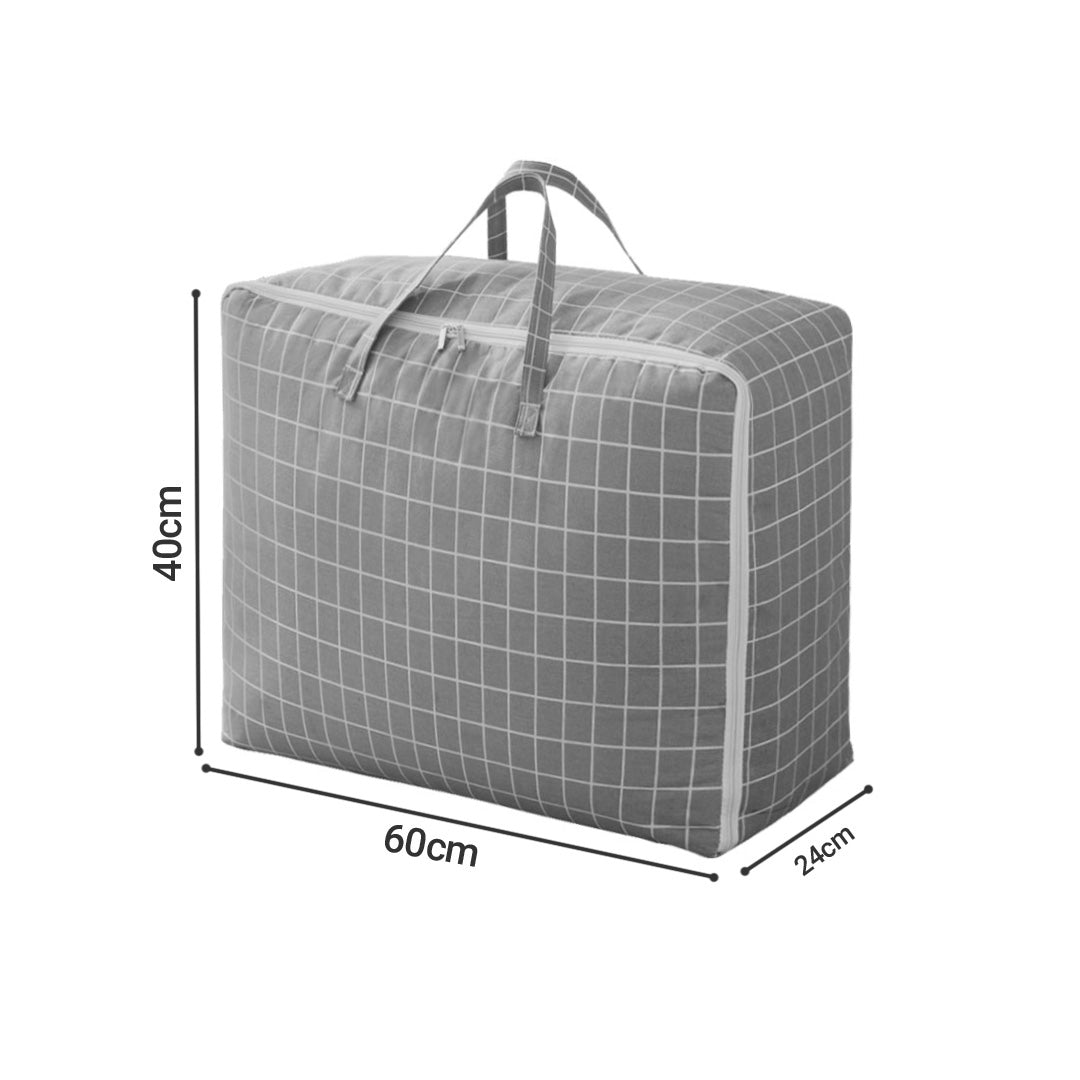 Grey Plaid Large Storage Luggage Bag Double Zipper Foldable Travel Organiser Essentials