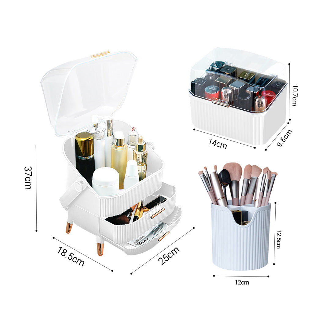 White Cosmetic Jewelry Storage Organiser Set Makeup Brush Lipstick Skincare Holder Jewelry Storage Box with Handle