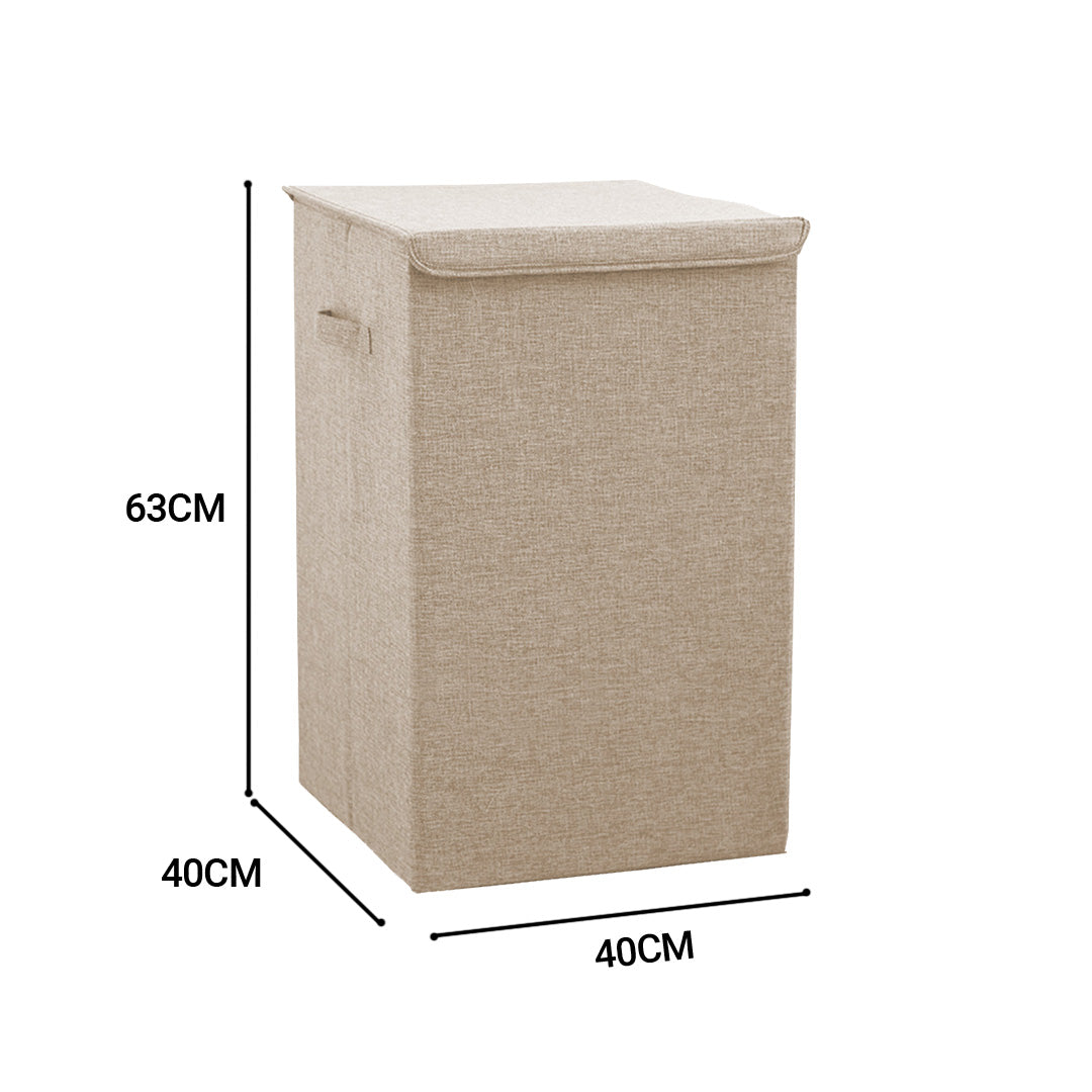 2X Beige Large Collapsible Laundry Hamper Storage Box Foldable Canvas Basket Home Organiser Decor