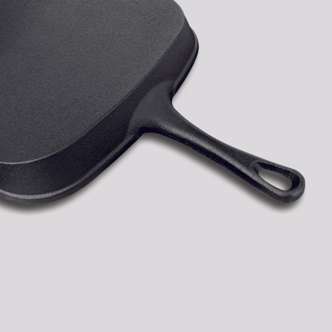 Soga 2 X 23.5cm Square Ribbed Cast Iron Frying Pan Skillet Steak Sizzle Platter With Handle